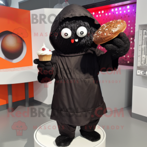 Black Cupcake mascot costume character dressed with a Hoodie and Clutch bags