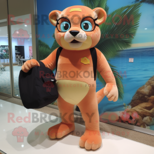 Peach Jaguarundi mascot costume character dressed with a Swimwear and Handbags