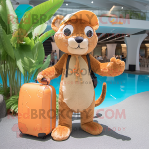 Peach Jaguarundi mascot costume character dressed with a Swimwear and Handbags