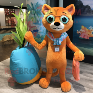 Peach Jaguarundi mascot costume character dressed with a Swimwear and Handbags