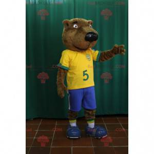 Bruine beer bever mascotte in voetbal outfit - Redbrokoly.com