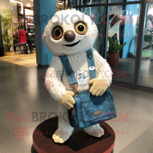 White Sloth mascot costume character dressed with a Denim Shorts and Handbags