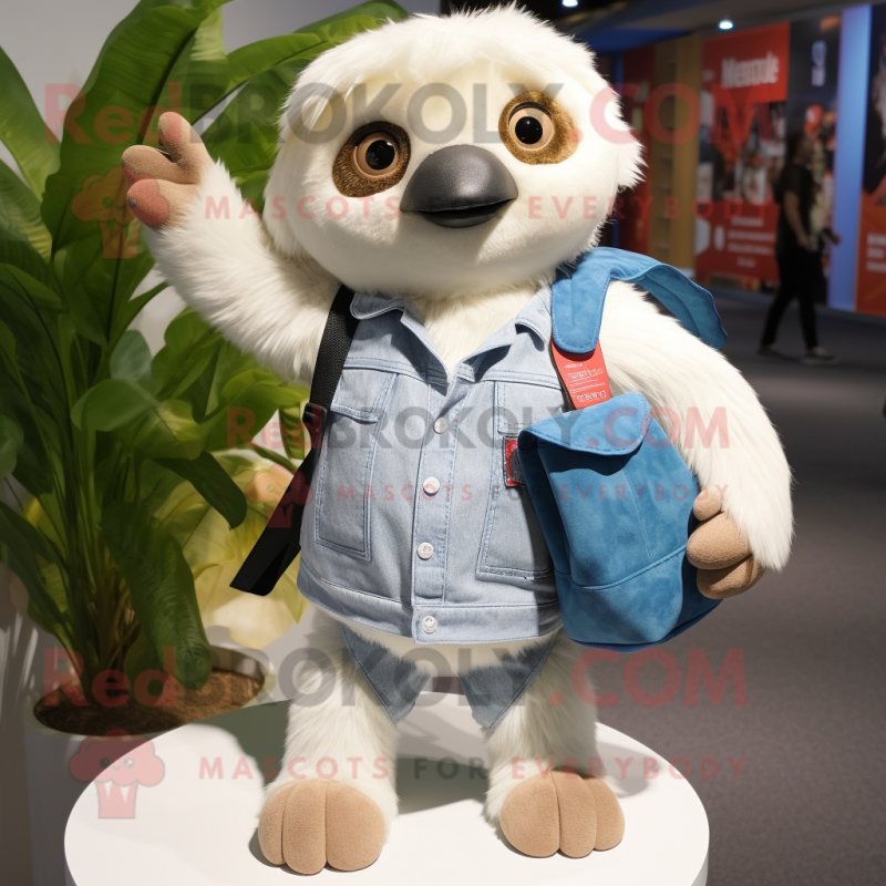 White Sloth mascot costume character dressed with a Denim Shorts and Handbags White Sloth mascot costume character dressed with a Denim Shorts and Handbags