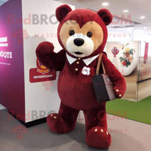 Maroon Bear maskot kostume...