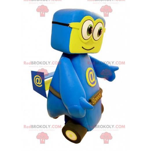 Mascotte de voiture bleue et jaune. Mascotte Speedy -