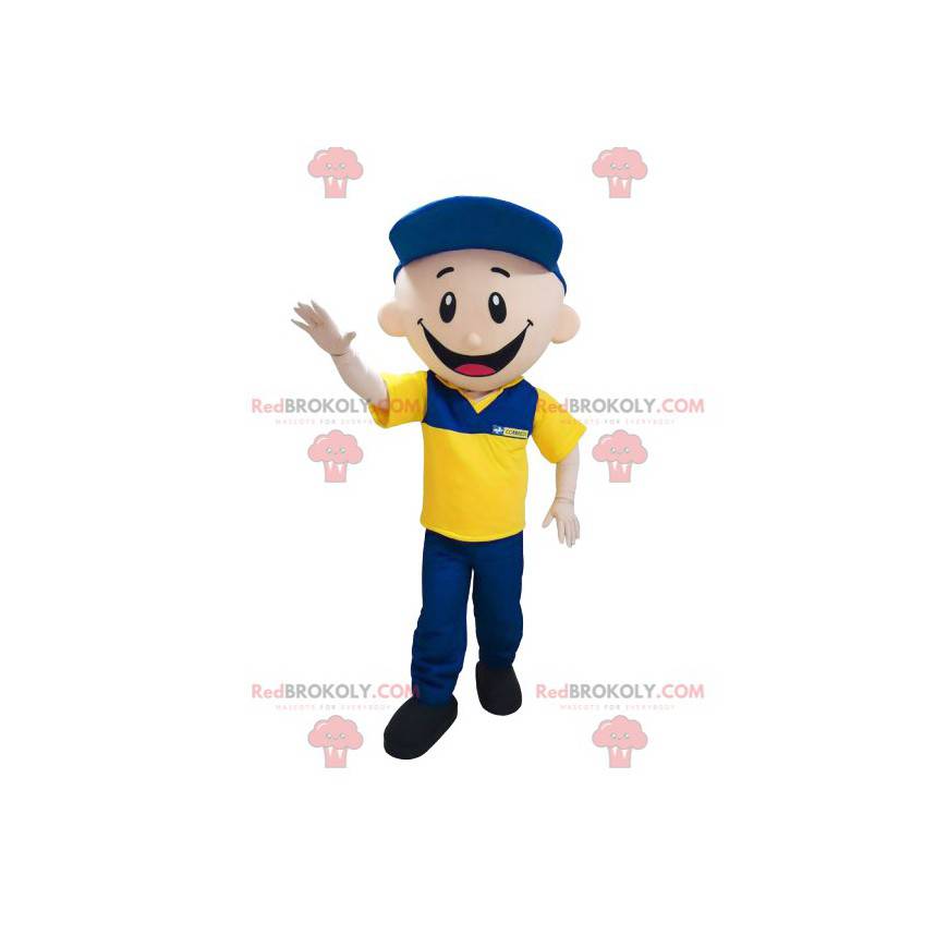 Maskot garáže pošťák oblečený v modré a žluté barvě - Maskot garáže pošťák oblečený v modré a žluté barvě -