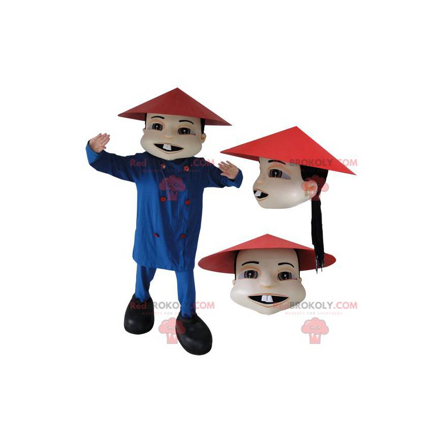 Asian Chinese man mascot in traditional dress - Redbrokoly.com