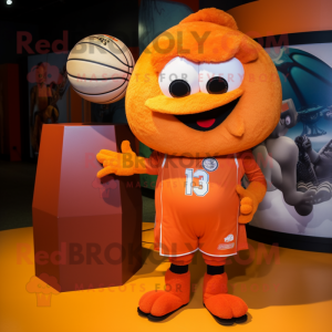Orange Basketball Ball mascot costume character dressed with a Graphic Tee and Lapel pins