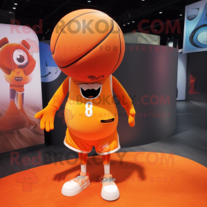 Orange Basketball Ball mascot costume character dressed with a Graphic Tee and Lapel pins