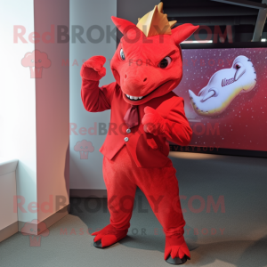 Rød Triceratops maskot...