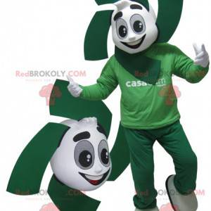 Mascote do boneco de neve branco e verde. Mascote verde -