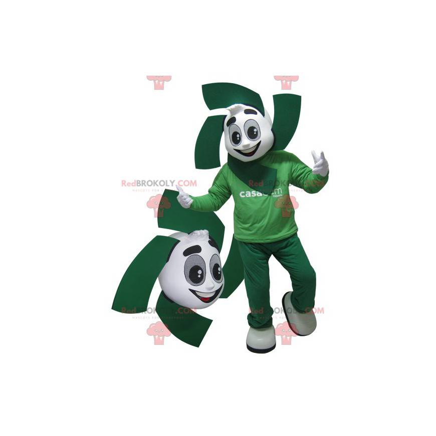 Mascota de muñeco de nieve blanco y verde. Mascota verde -