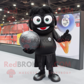 Black Handball Ball mascot costume character dressed with a Overalls and Reading glasses