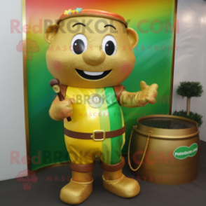 Rust Pot Of Gold mascot costume character dressed with a Romper and Keychains