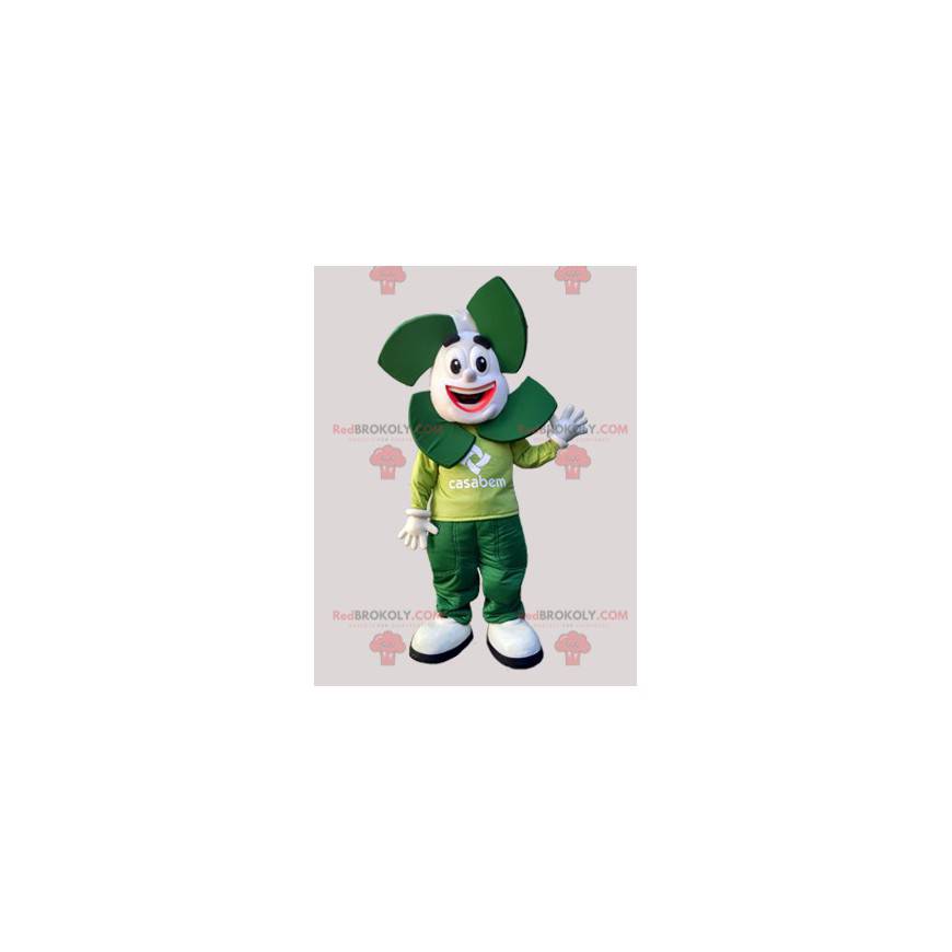 Mascotte de bonhomme blanc et vert. Mascotte Casabem -