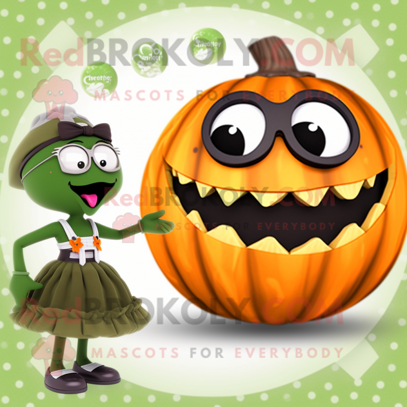 Olive Pumpkin mascot costume character dressed with a Bikini and Rings Olive Pumpkin mascot costume character dressed with a Bikini and Rings