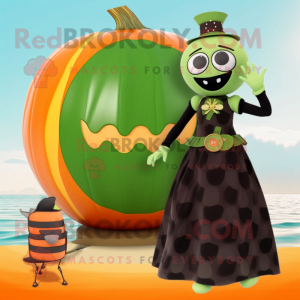 Olive Pumpkin mascot costume character dressed with a Bikini and Rings