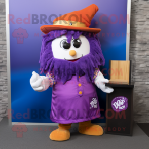 Purple Goulash mascot costume character dressed with a Skirt and Pocket squares