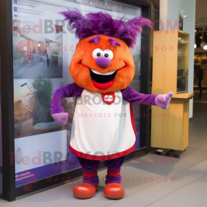 Purple Goulash mascot costume character dressed with a Skirt and Pocket squares