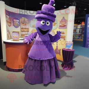 Purple Goulash mascot costume character dressed with a Skirt and Pocket squares