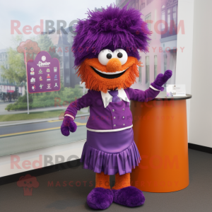 Purple Goulash mascot costume character dressed with a Skirt and Pocket squares