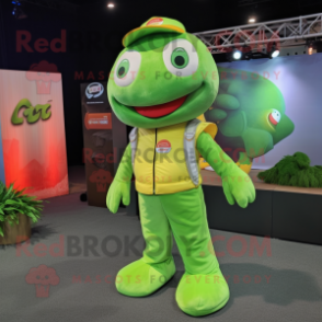 Lime Green Goldfish mascot costume character dressed with a Cargo Pants and Keychains