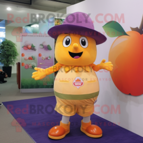 Peach Grape mascot costume character dressed with a Shorts and Hats