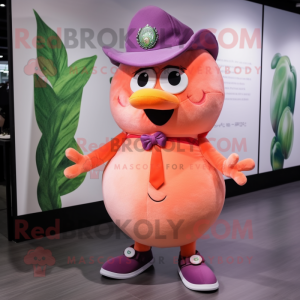 Peach Grape mascot costume character dressed with a Shorts and Hats