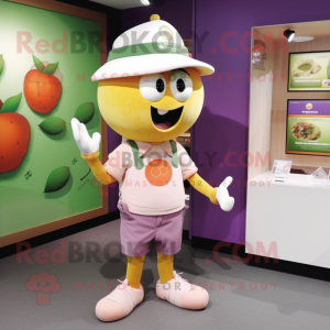 Peach Grape mascot costume character dressed with a Shorts and Hats