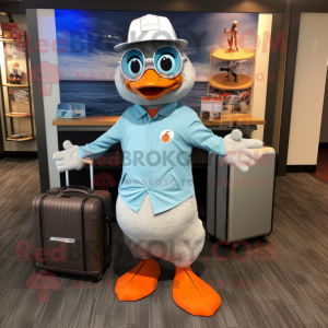Silver Mandarin mascot costume character dressed with a Henley Shirt and Briefcases
