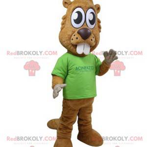 Brun bevermaskot med store tenner og store øyne - Redbrokoly.com