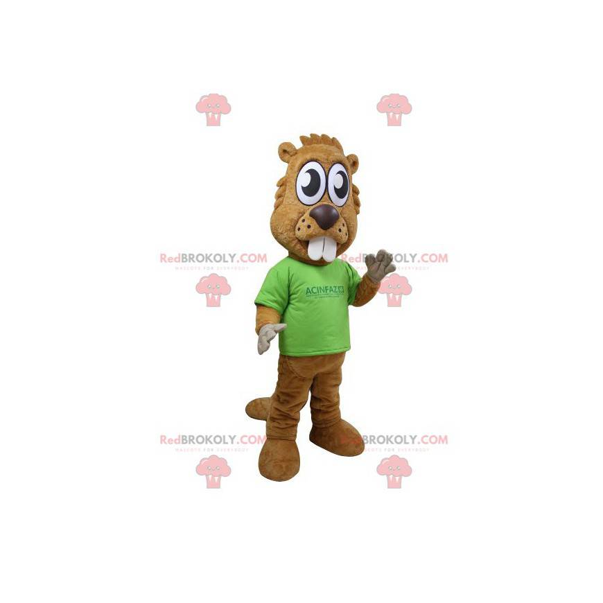 Brown beaver mascot with big teeth and big eyes - Sizes L (175-180CM)