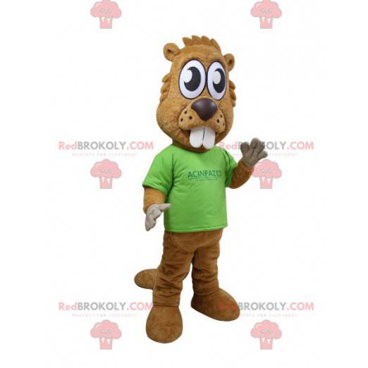 Mascota de castor marrón con grandes dientes y ojos grandes -