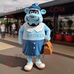 Sky Blue Steak mascot costume character dressed with a Henley Tee and Clutch bags