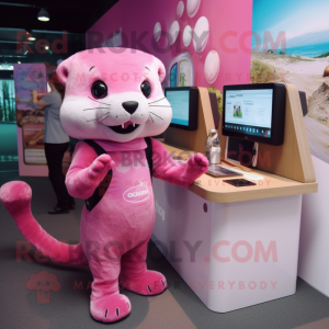 Rosa Otter maskot kostym...