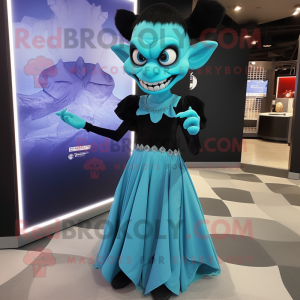 Cyan Vampire mascot costume character dressed with a Empire Waist Dress and Backpacks