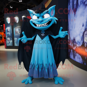 Cyan Vampire mascot costume character dressed with a Empire Waist Dress and Backpacks