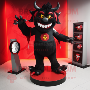 Black Devil mascot costume character dressed with a Graphic Tee and Scarf clips