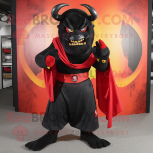 Black Devil mascot costume character dressed with a Graphic Tee and Scarf clips