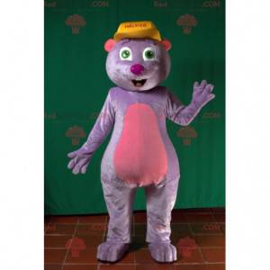 Simpatica e divertente mascotte talpa viola e rosa -