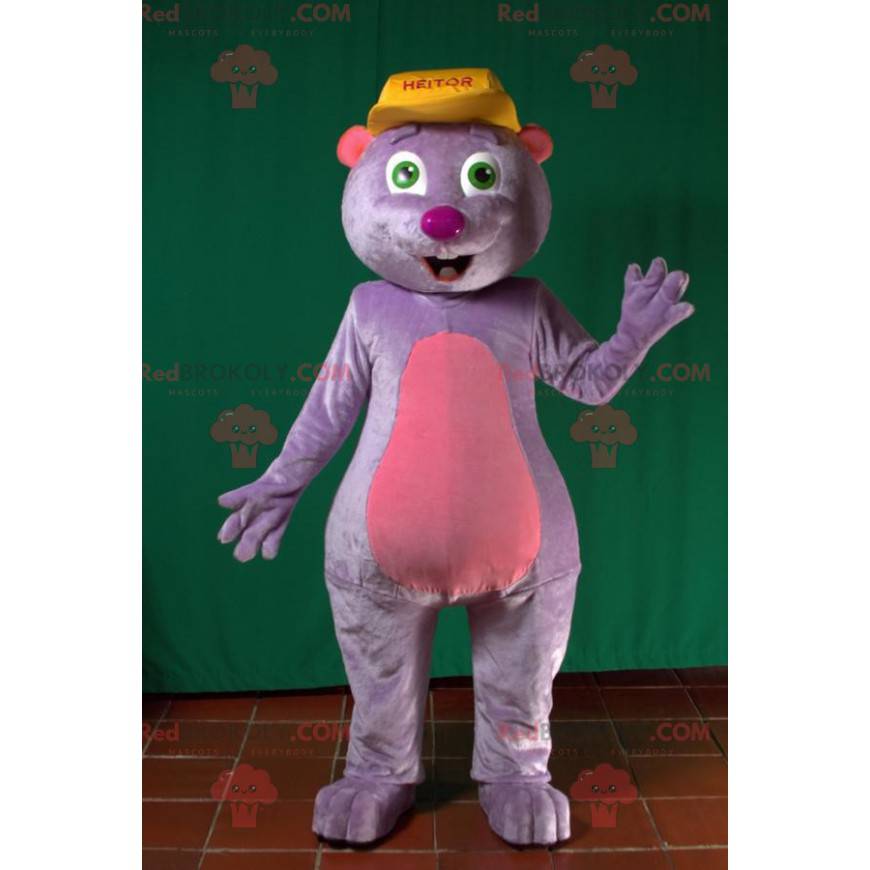 Simpatica e divertente mascotte talpa viola e rosa -