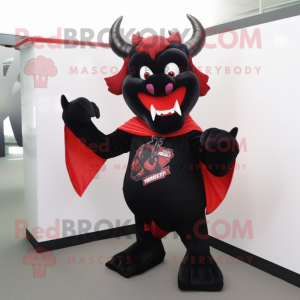Black Devil mascot costume character dressed with a Graphic Tee and Scarf clips
