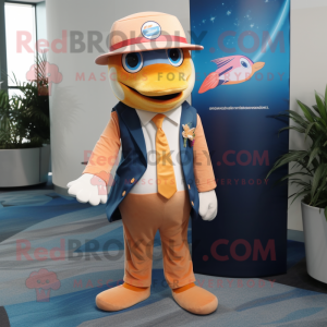 Peach Swordfish mascot costume character dressed with a Blazer and Caps