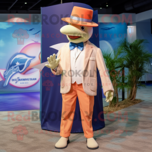 Peach Swordfish mascot costume character dressed with a Blazer and Caps