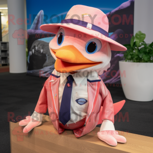 Peach Swordfish mascot costume character dressed with a Blazer and Caps