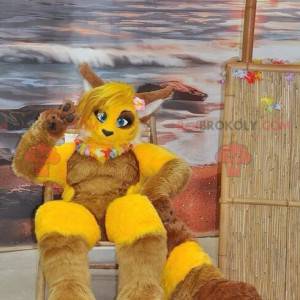 Mascotte de renard jaune et marron - Redbrokoly.com