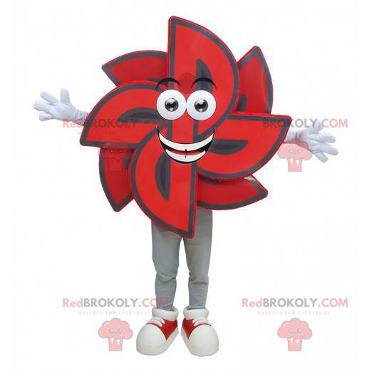 Mascote cata-vento preto e vermelho. Mascote da flor -