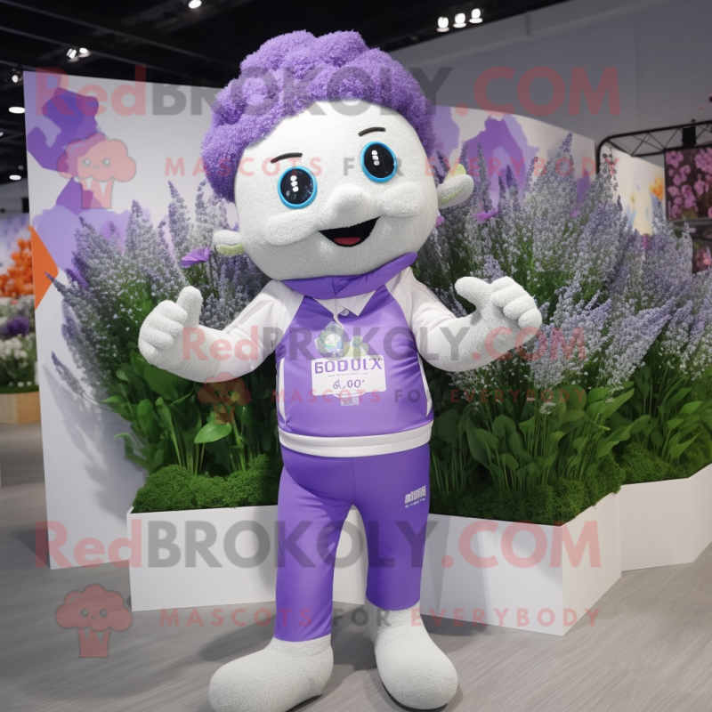Lavender Bouquet Of Flowers mascot costume character dressed with a Joggers and Clutch bags Lavender Bouquet Of Flowers mascot costume character dressed with a Joggers and Clutch bags
