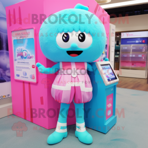 Cyan Pink maskot kostume...