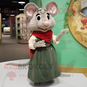Olive Rat mascot costume character dressed with a Skirt and Scarves